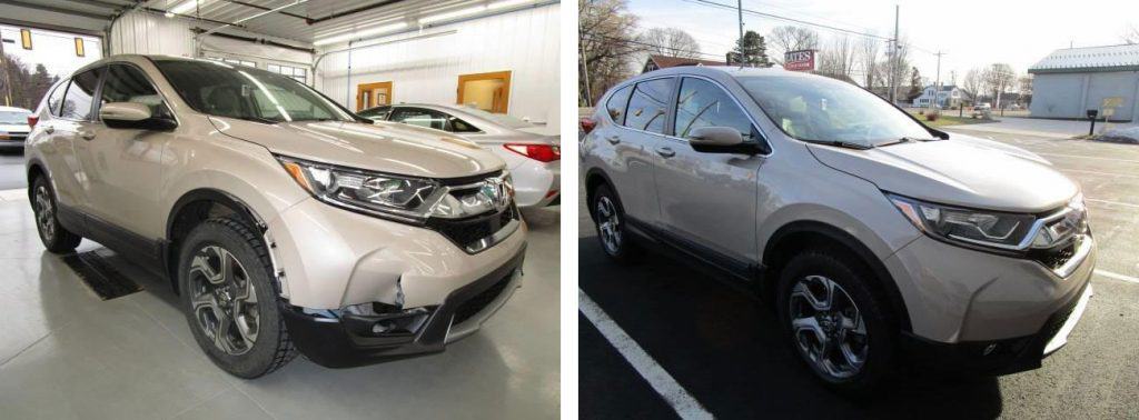 before and after of a car at Bates Collision
